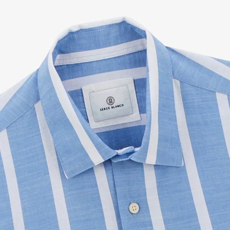 Chemise manches longues rayée en coton bleu