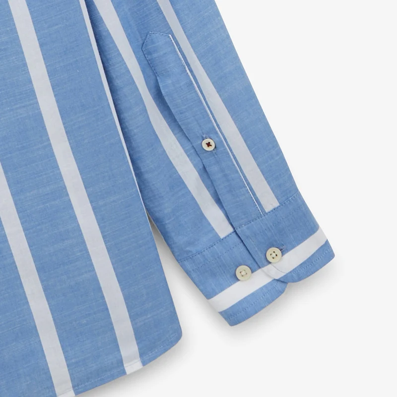 Chemise manches longues rayée en coton bleu