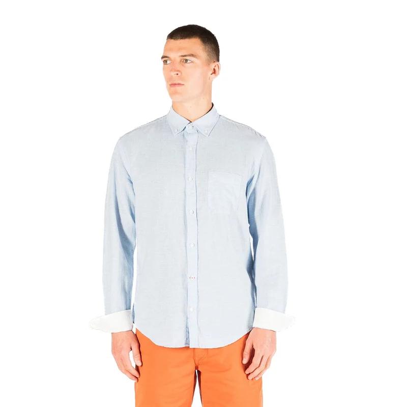 Chemise regular tissage lin et coton bleu ciel