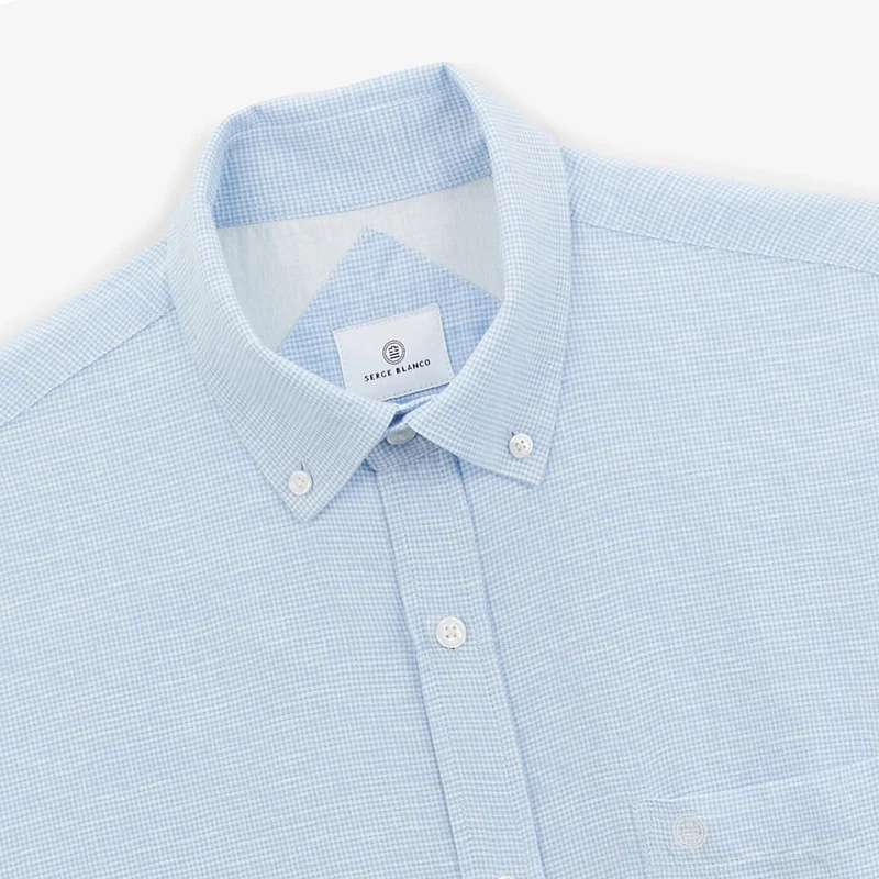 Chemise regular tissage lin et coton bleu ciel