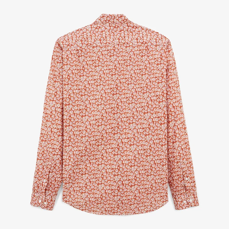 Chemise orange cuivre à manches longues imprimé fleuri