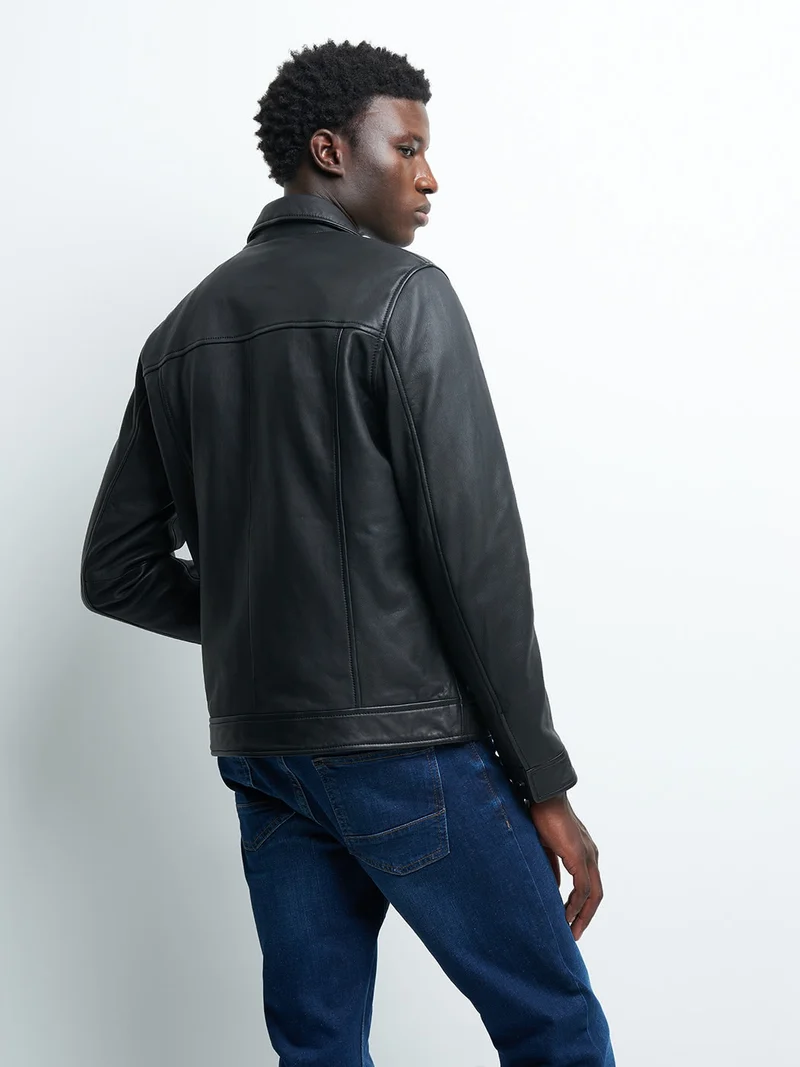Blouson en cuir col chemise