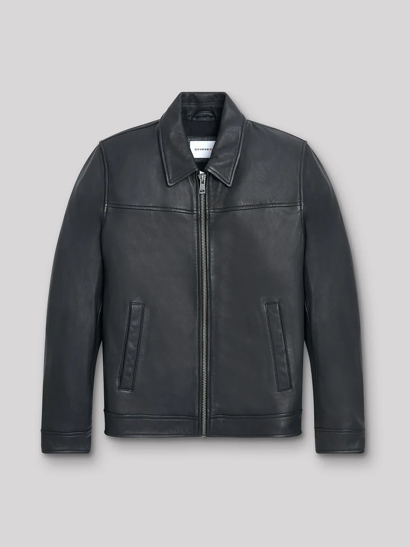 Blouson en cuir col chemise