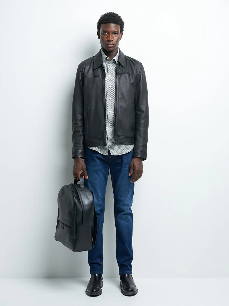 Blouson en cuir col chemise