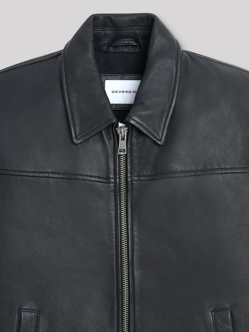 Blouson en cuir col chemise