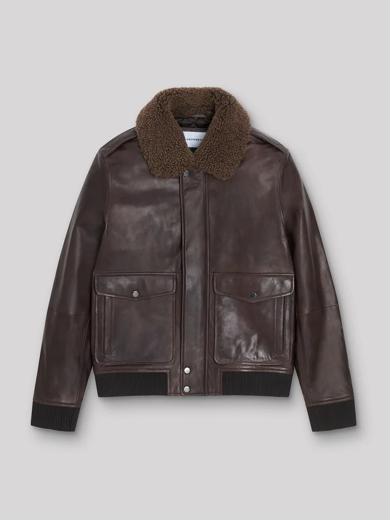 Blouson en cuir col sherpa