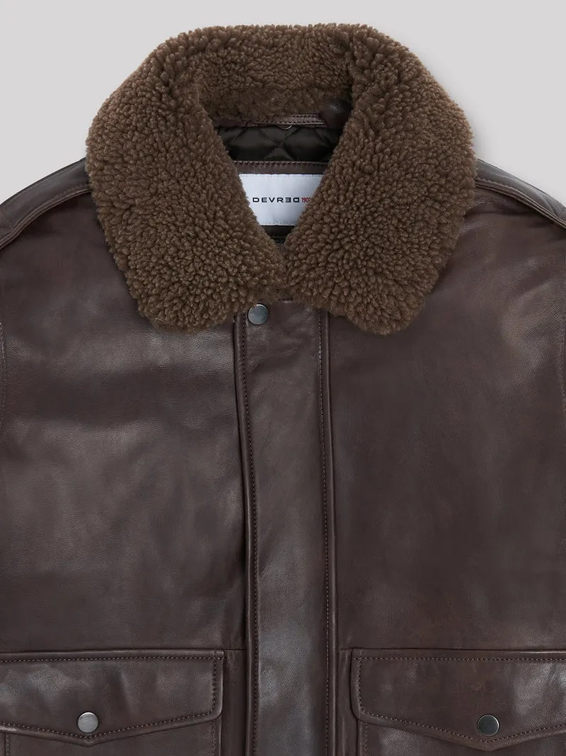 Blouson en cuir col sherpa