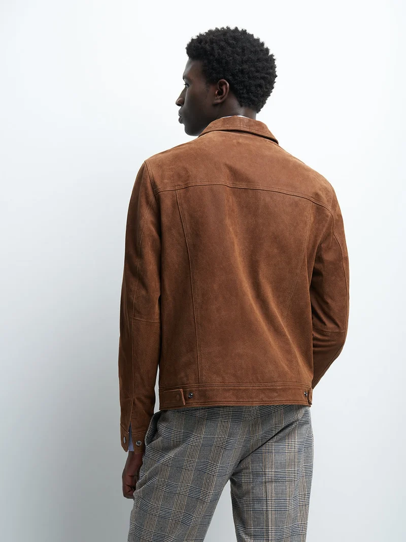Blouson en cuir col chemise