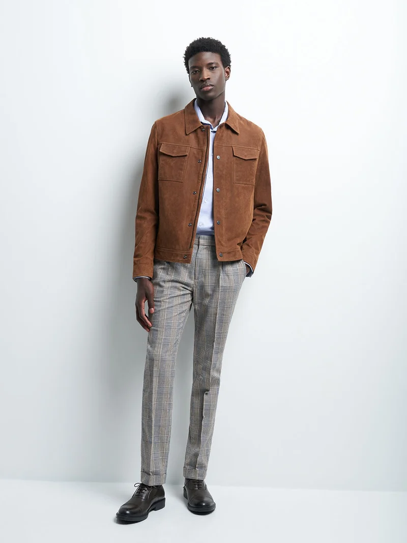 Blouson en cuir col chemise