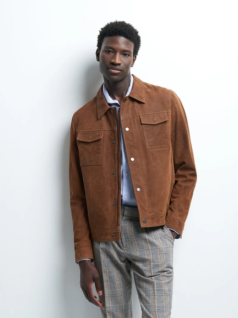 Blouson en cuir col chemise