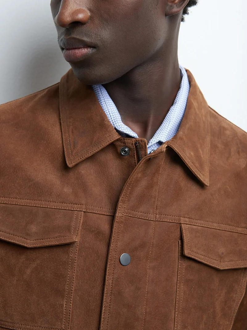 Blouson en cuir col chemise