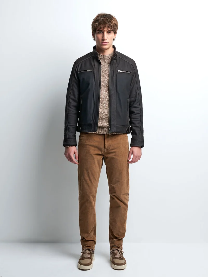 Blouson en cuir col montant