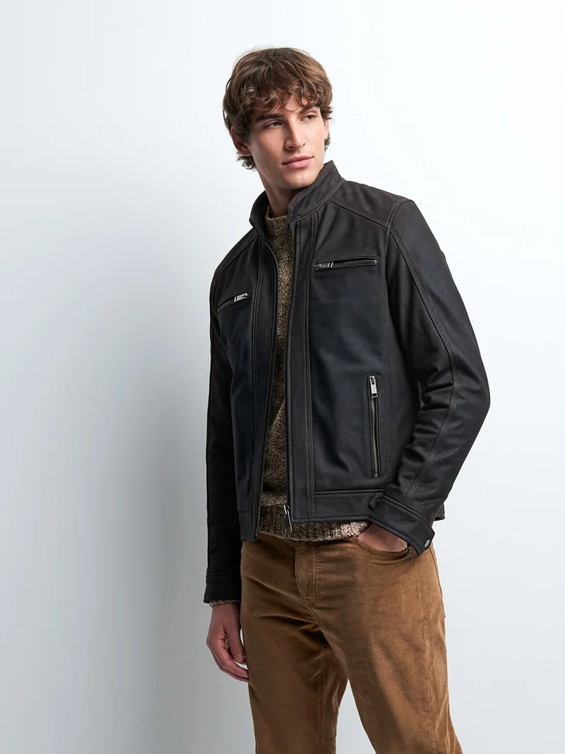 Blouson en cuir col montant