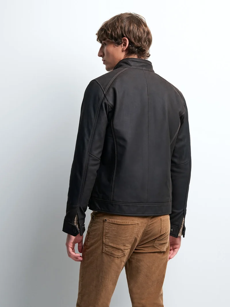 Blouson en cuir col montant
