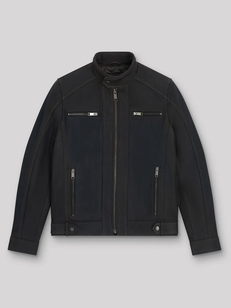 Blouson en cuir col montant