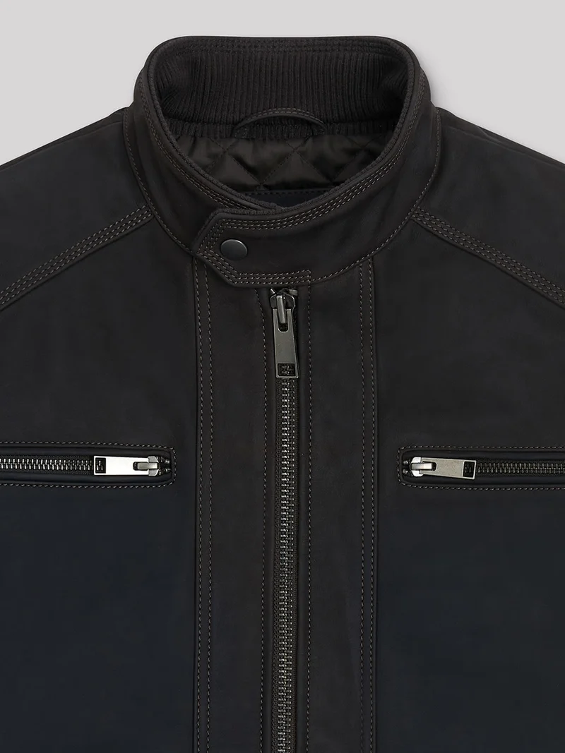 Blouson en cuir col montant