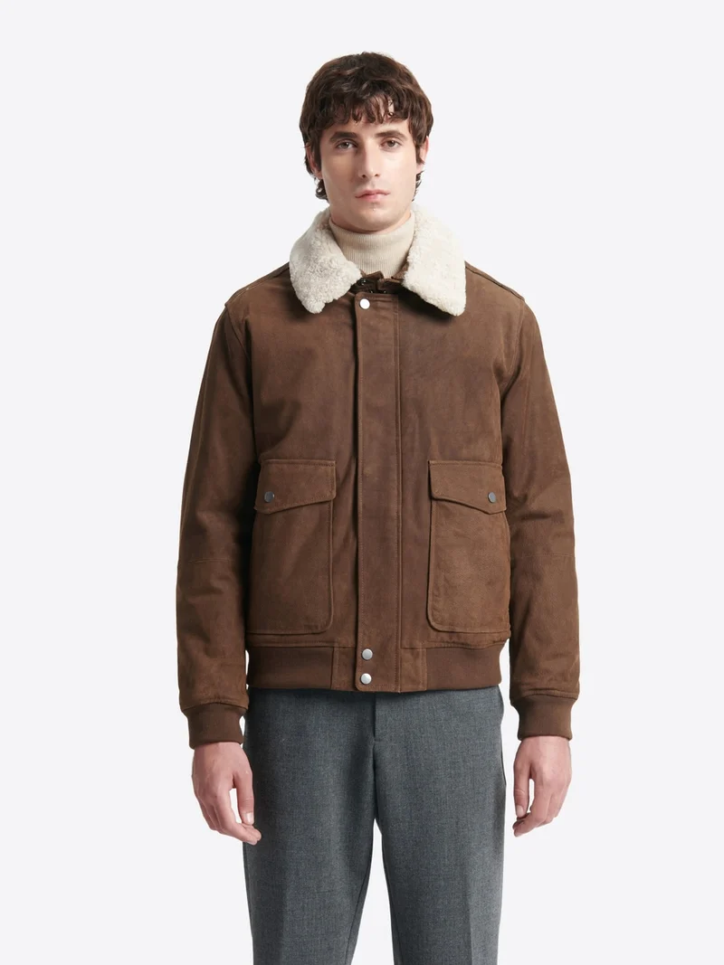 Blouson col sherpa en cuir