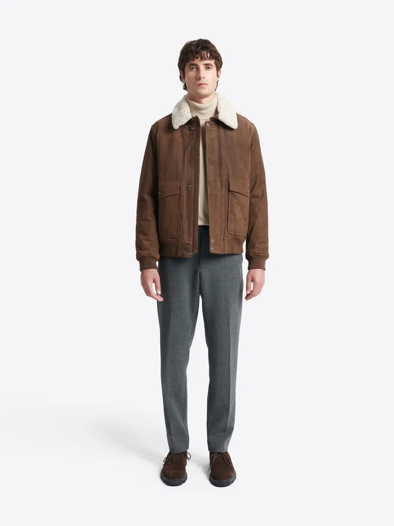 Blouson col sherpa en cuir