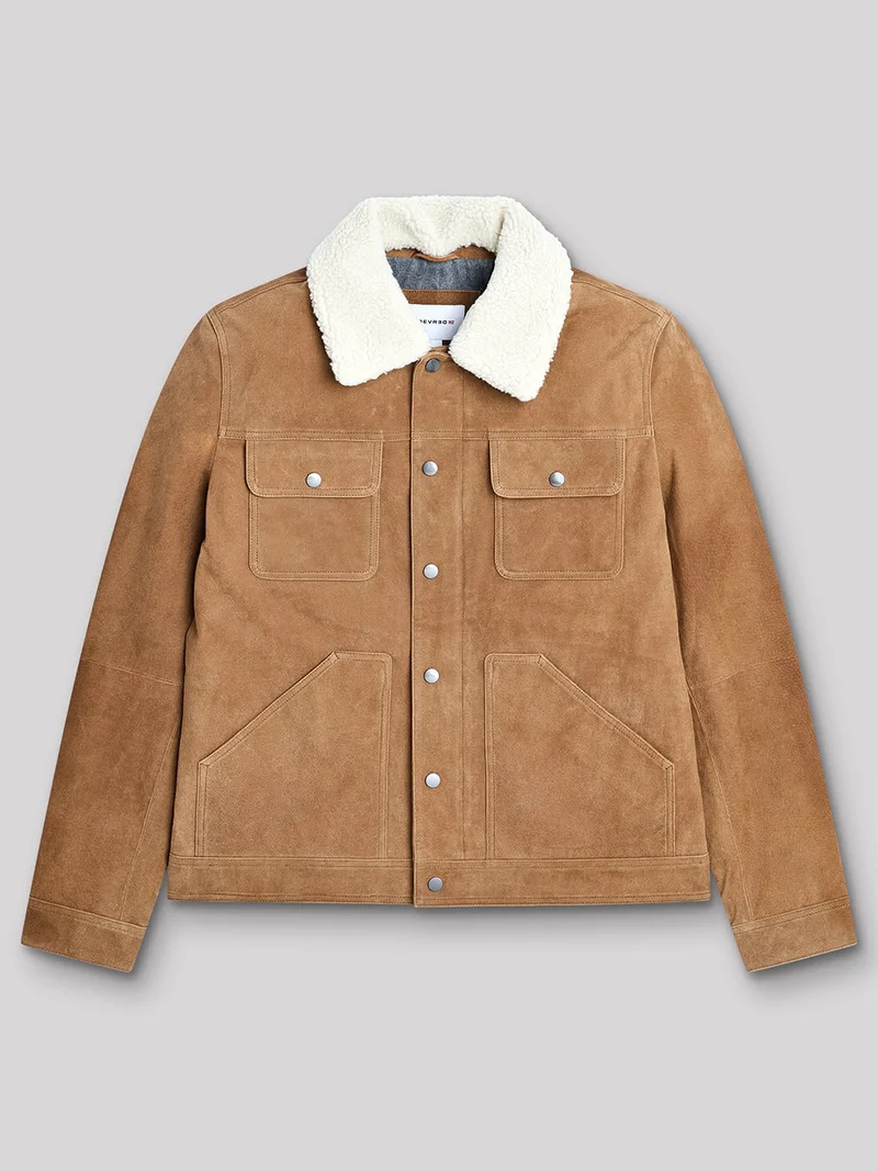 Blouson en cuir col sherpa