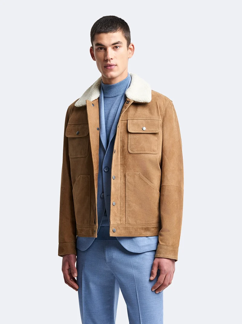Blouson en cuir col sherpa