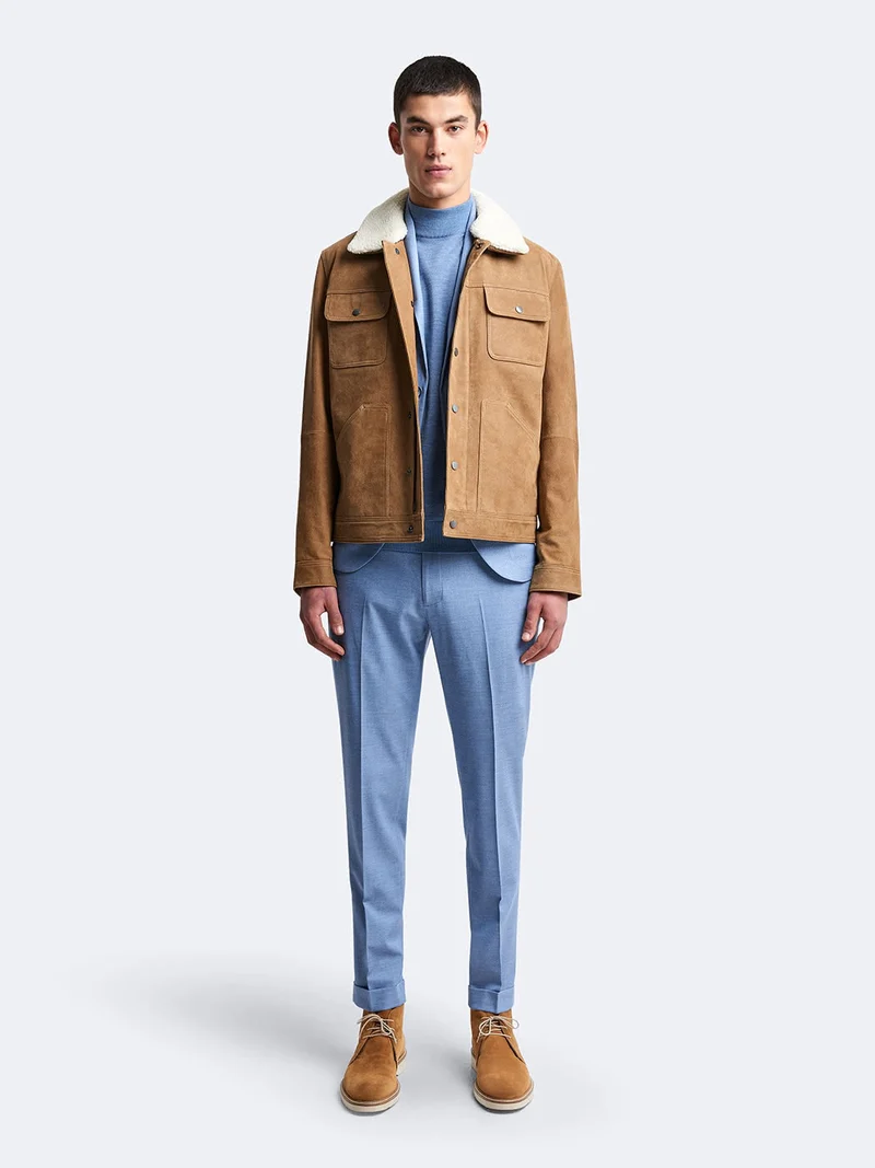 Blouson en cuir col sherpa