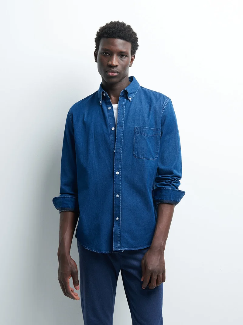 Chemise slim en denim unie