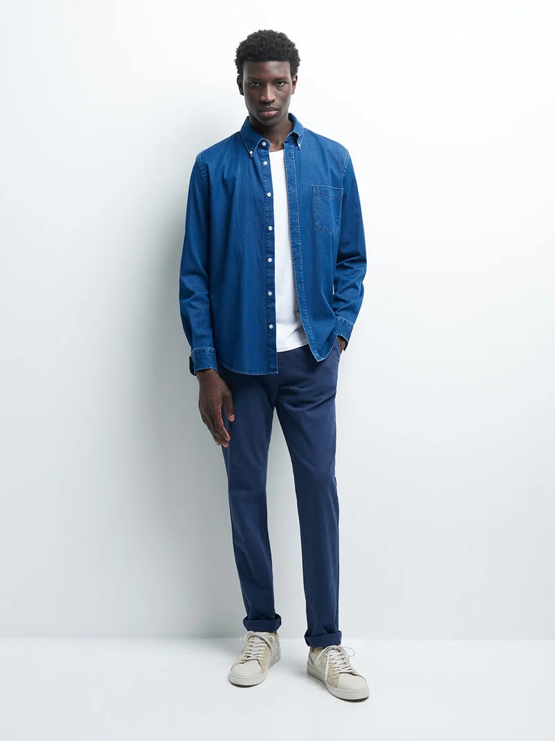 Chemise slim en denim unie