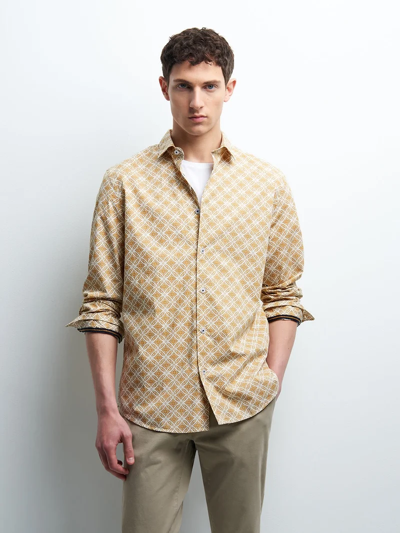 Chemise slim en popeline géométrique
