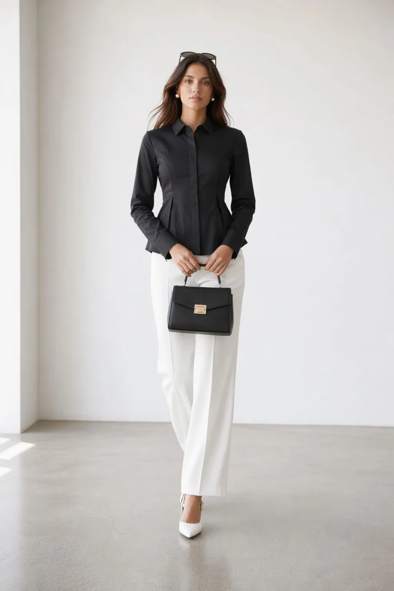 Anvika|100% Cotton Peplum Detail Fitted Shirt