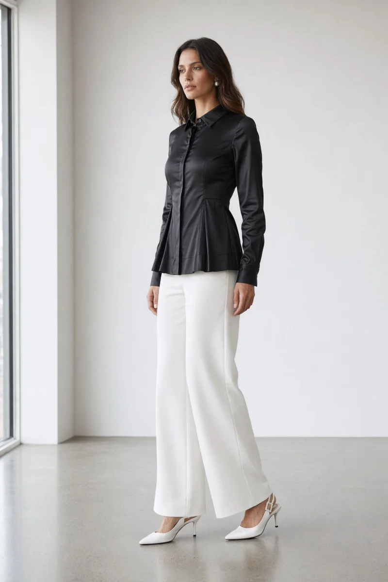 Anvika|100% Cotton Peplum Detail Fitted Shirt