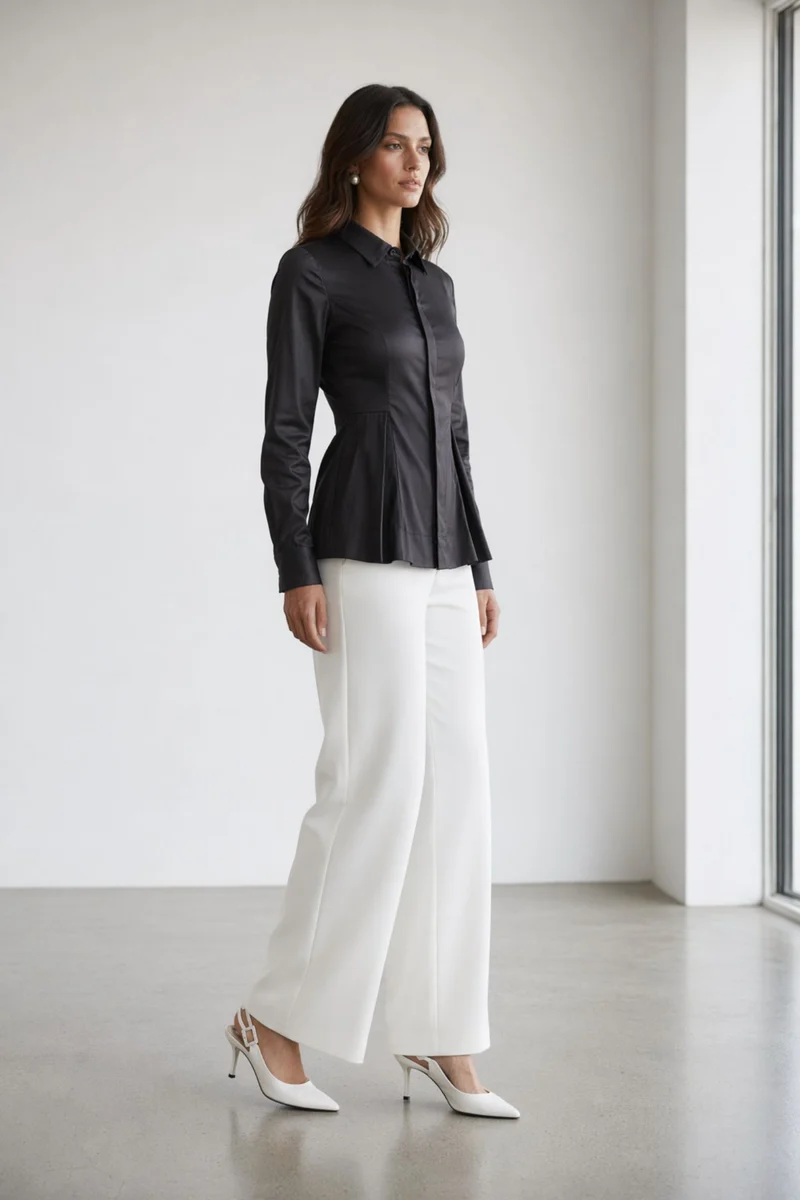 Anvika|100% Cotton Peplum Detail Fitted Shirt