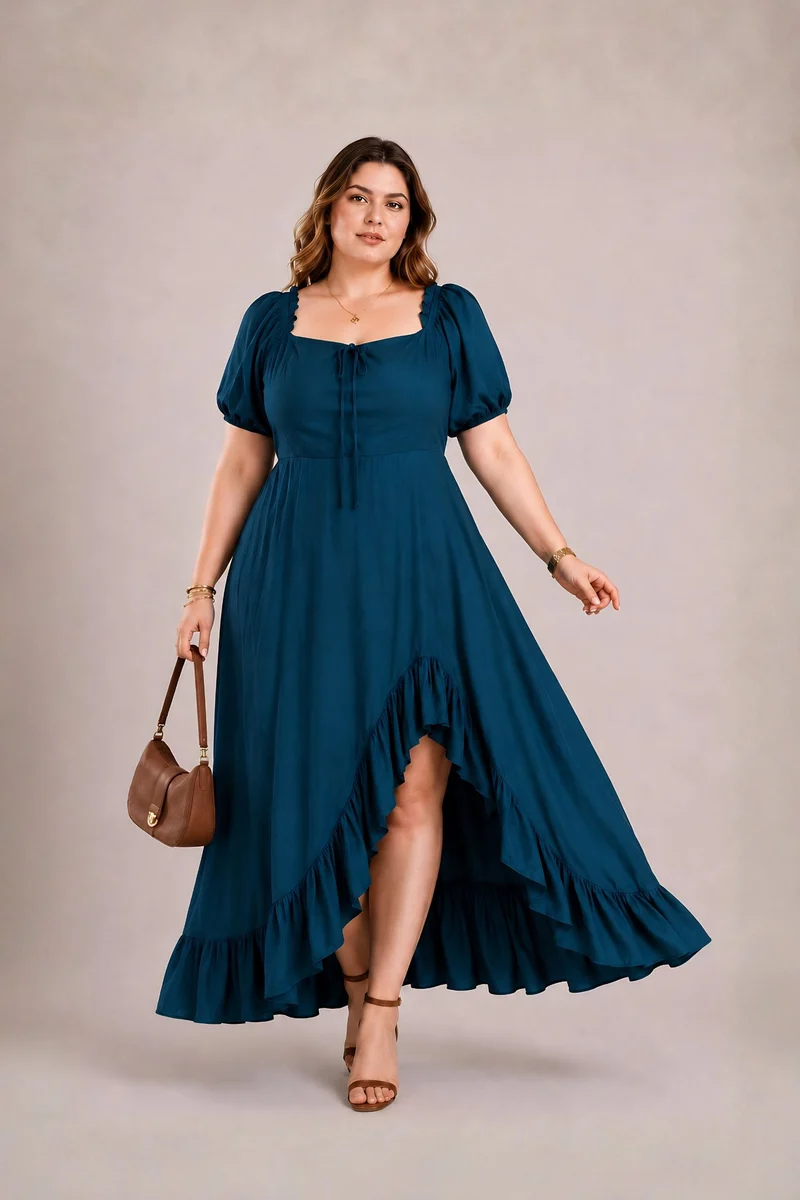 Rosina|100% Viscose High-Low Maxi Dress