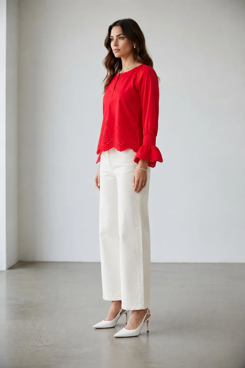 Avielle Top|100% Cotton Schiffli Scallop Hem Top