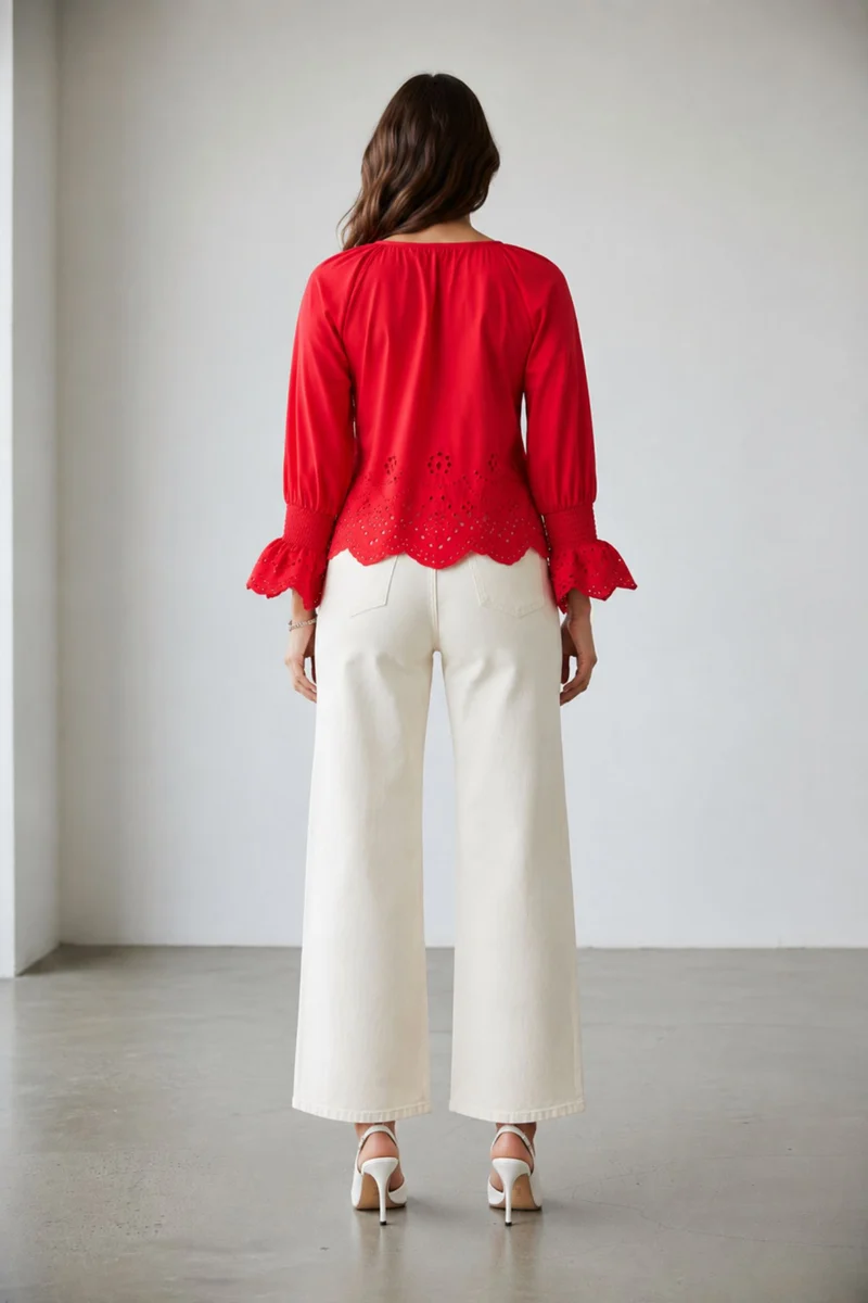 Avielle Top|100% Cotton Schiffli Scallop Hem Top