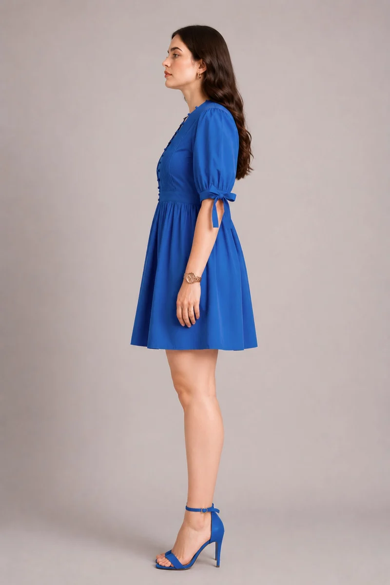 Elowara|100% Cotton V Neck Mini Dress