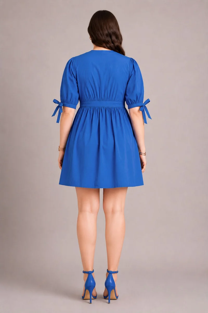 Elowara|100% Cotton V Neck Mini Dress