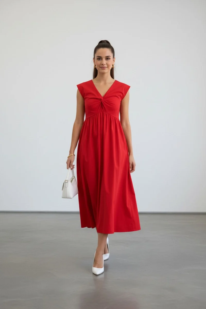 Lunette|100% Cotton Twisted Front Maxi Dress