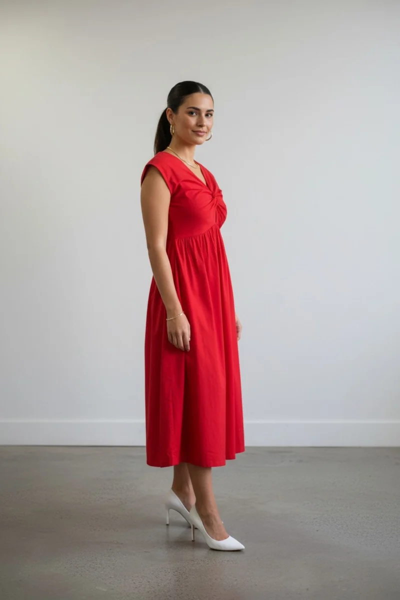 Lunette|100% Cotton Twisted Front Maxi Dress