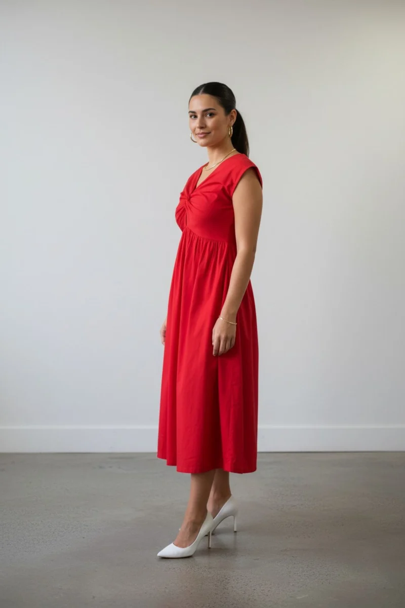 Lunette|100% Cotton Twisted Front Maxi Dress