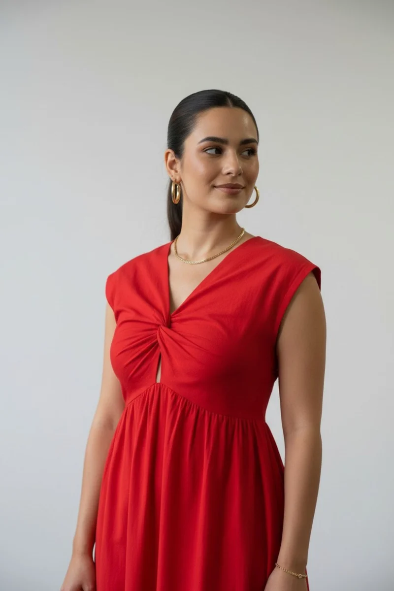 Lunette|100% Cotton Twisted Front Maxi Dress