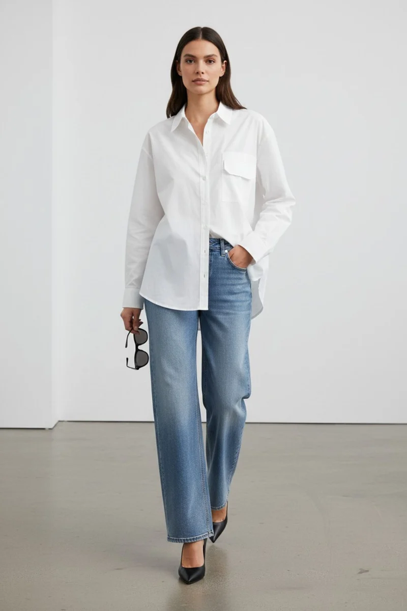 Arabelle|100% Cotton Utility Wrap-Back Shirt