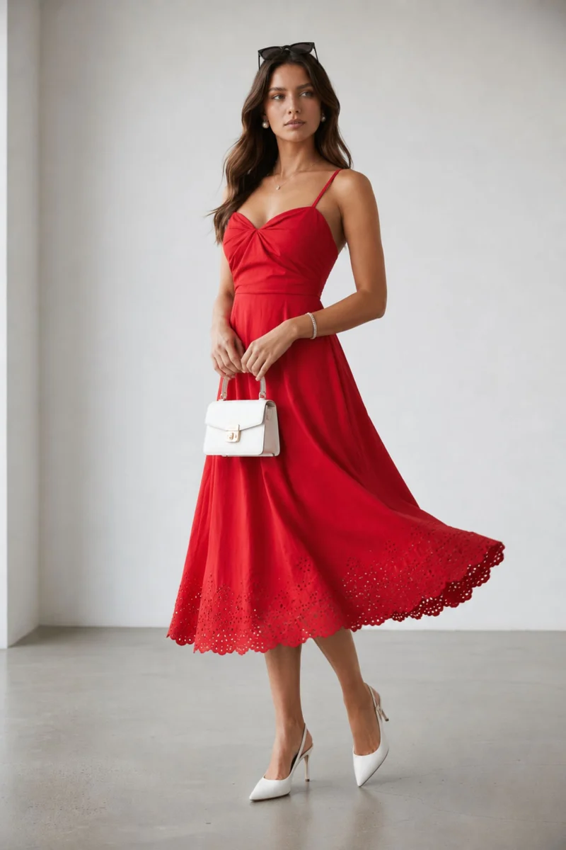 Nayelle|100% Cotton Twisted Bust Midi Dress