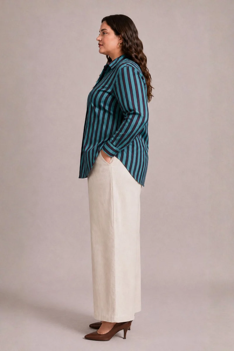 Lunessa|100% Viscose Striped Relaxed Button-Down Shirt