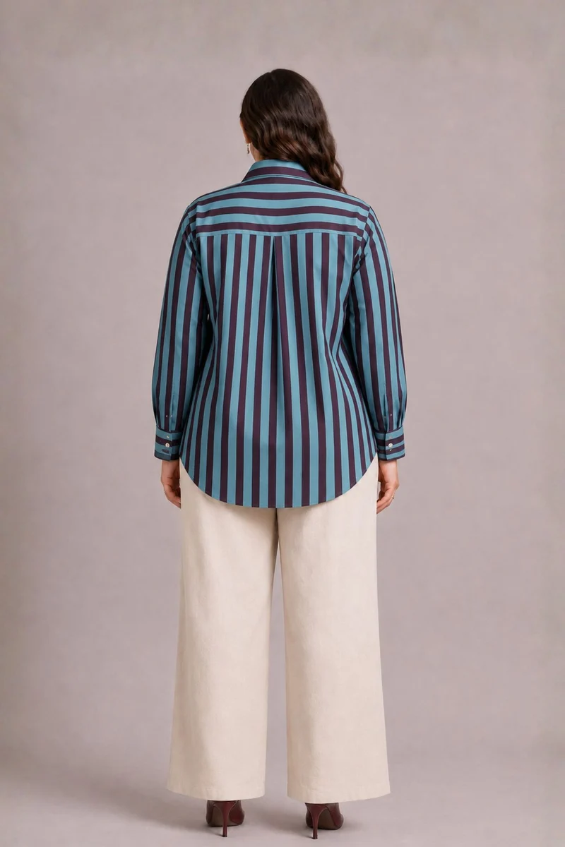 Lunessa|100% Viscose Striped Relaxed Button-Down Shirt