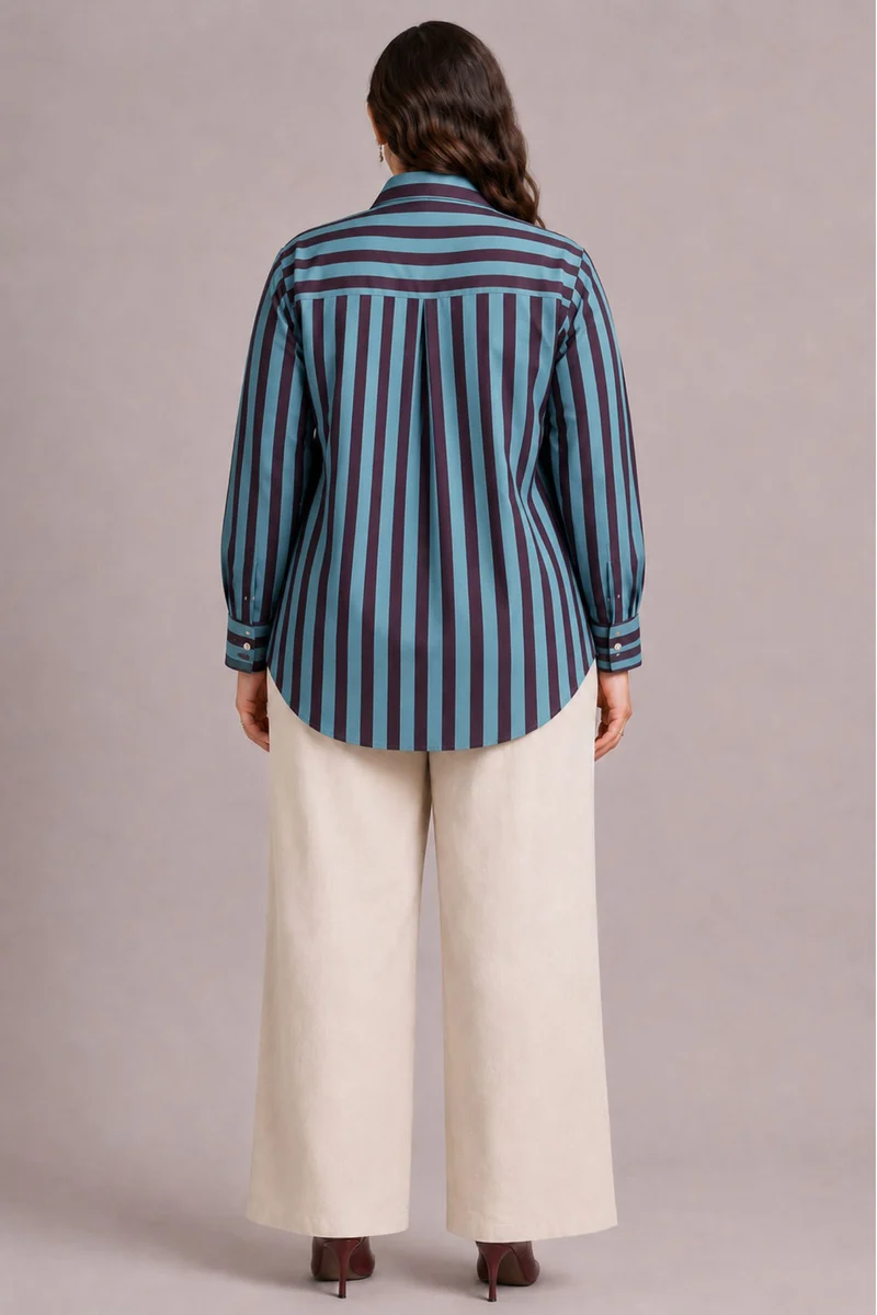 Lunessa|100% Viscose Striped Relaxed Button-Down Shirt