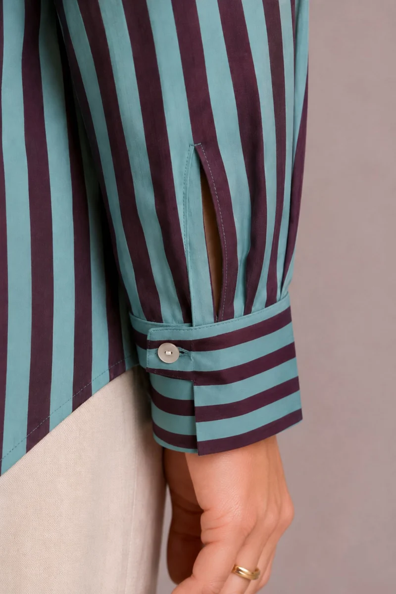 Lunessa|100% Viscose Striped Relaxed Button-Down Shirt