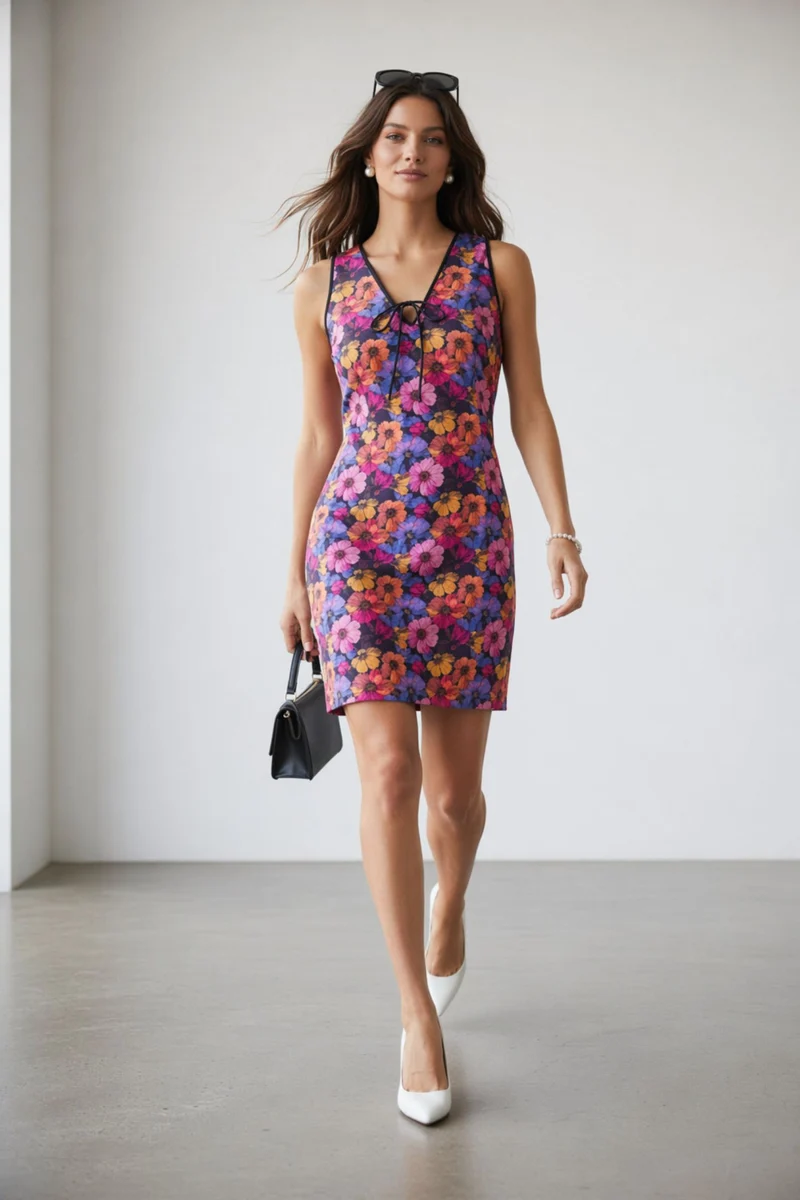 Isolde|100% Cotton Floral Tie-Front Mini Dress