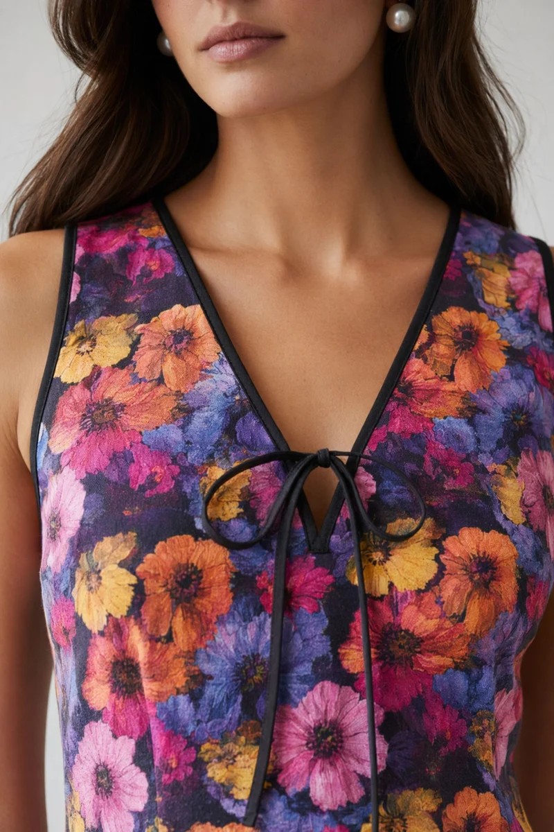 Isolde|100% Cotton Floral Tie-Front Mini Dress
