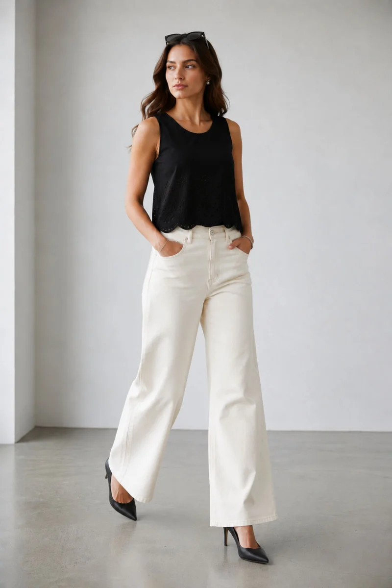 Azurae Top|100% Cotton Relaxed Fit Schiffli Top