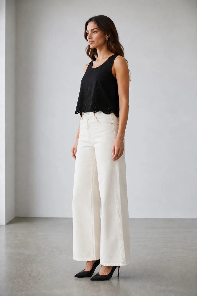Azurae Top|100% Cotton Relaxed Fit Schiffli Top